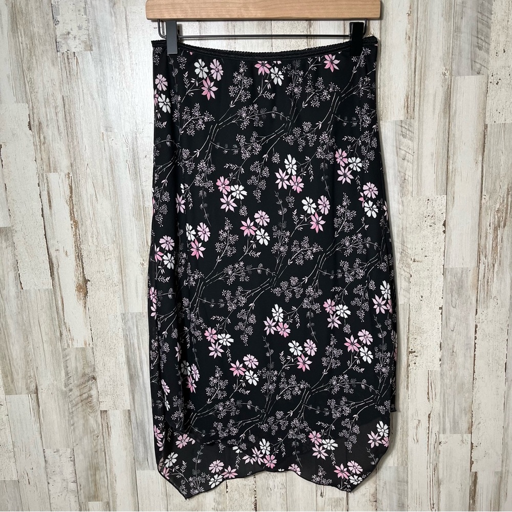 Vtg Y2K‎ Speechless Floral Black Pink Midi Skirt Asymmetrical Fairy Womens M